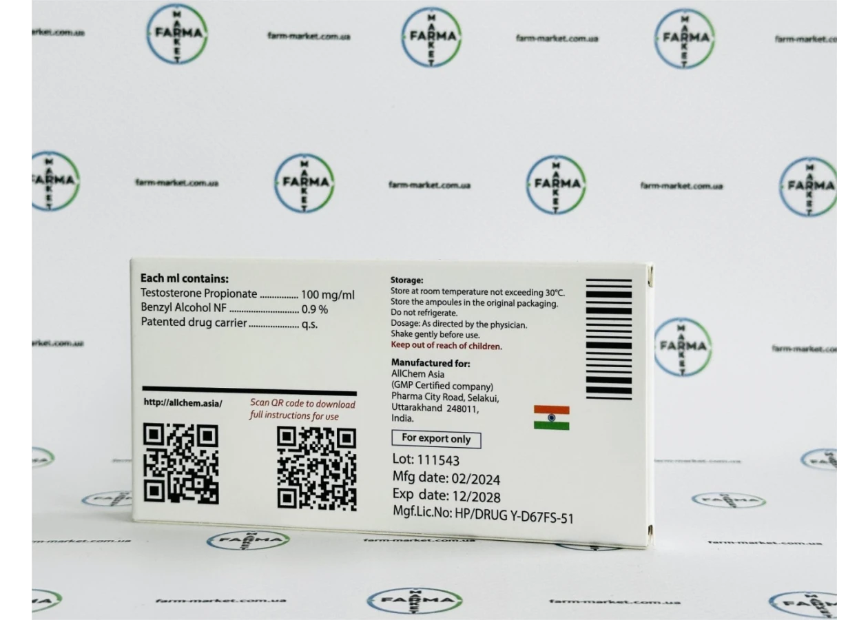Фото 4 - Test100 Allchem Asia (Тестостерону пропіонат Алчем) 100мг 1мл